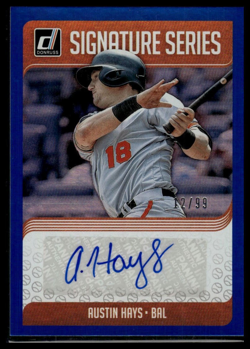 2018 Donruss #SS-AH Austin Hays Signature Series Blue #/99 AU SN, AU