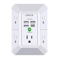QINLIANF HR-519D 5 Outlet Extender 4 USB 4.8A 3-Sided 1680J Surge Protector