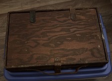 Vintage Distressed Wood & Leather Carrier Artist Box Military