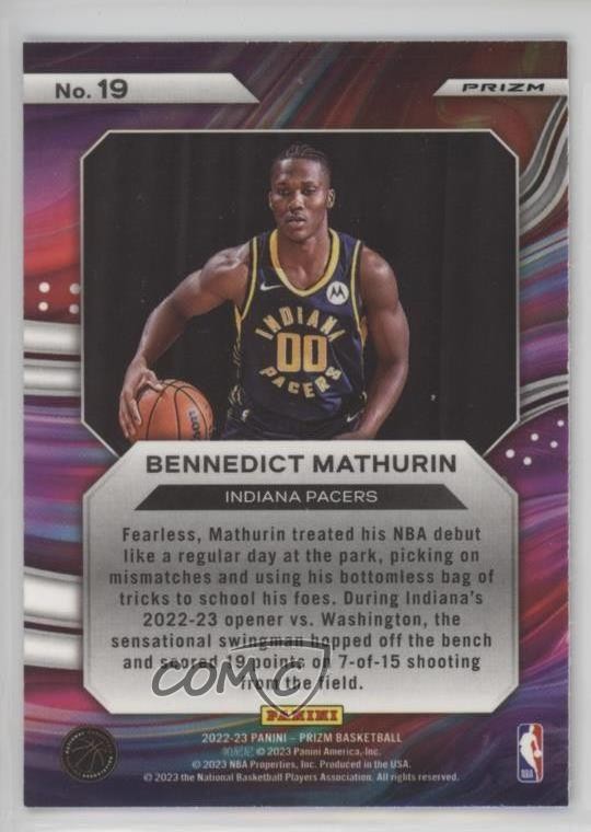 Bénnédict Mathurin RC Carte NBA Panini Pinnacle Pacers Basketball