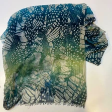 Scarf  Teal Green Semi Sheer Woven Scarf Shawl Wrap.  40 x76” Fringe
