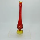 Vintage Fenton Amberina Hobnail Swung Vase Red Yellow Hand Blown Glass 10" Tall
