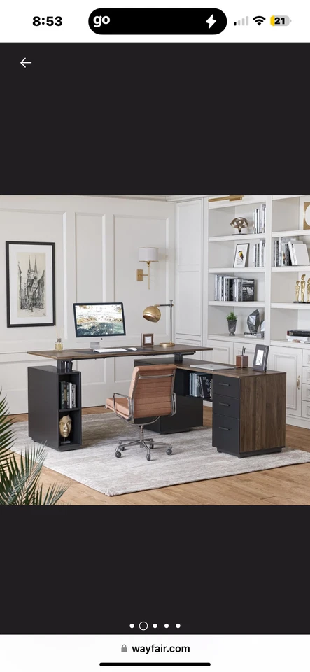 Escritorio de oficina ejecutivo en forma de L 63’ multifuncional. Caoba negra nueva Foto 2 de 4