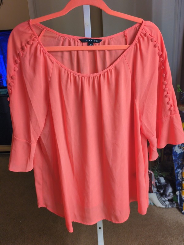 Zac & Rachel Coral Blouse Distinctive Button Detailing Along Flutter Sleeves XL