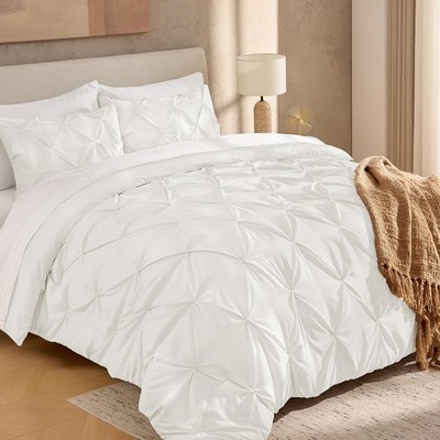 Ivory Oversized King 3PC Comforter Set - Pinch Pleat, Soft Down Alt, All Season