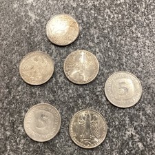 Lot Of 6- 5 Deutsche Mark German Coins circa 1980