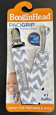BooginHead Pacigrip Pacifier Holder Gray White Chevron Strong Clasp Fits All