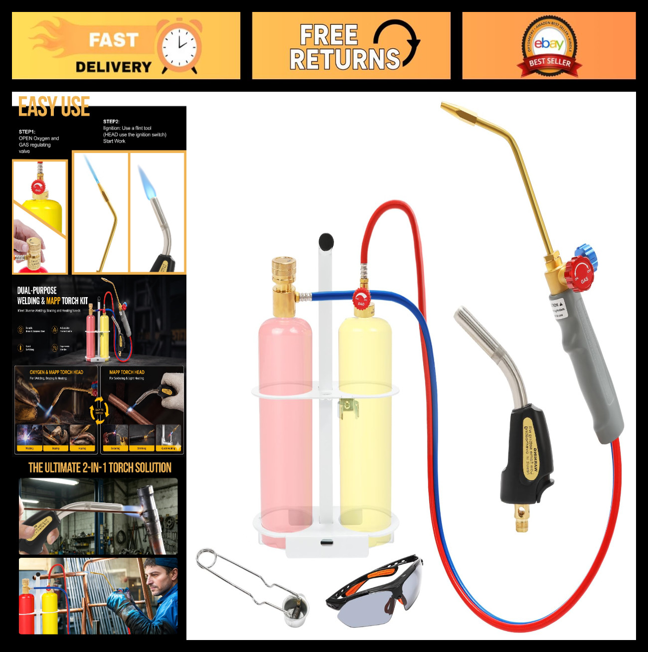 Portable MAPP Torch Kit for HVAC Brazing & Plumbing, Dual Mode Flame Control, Go