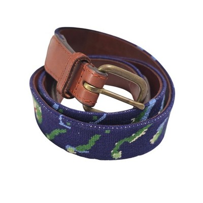 Smathers Branson Hand Stitched Needlepoint Belt Sz 40 Leather Trim Brass Buckle