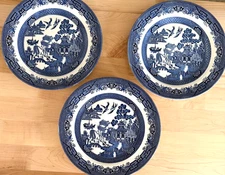 Set of 3 Churchill Blue Willow Dinner Plates 10¼" Made in Staffordshire England