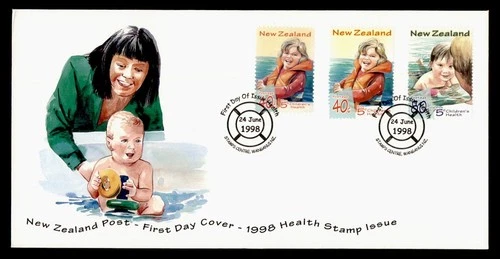 DR WHO 1998 NEW ZEALAND FDC HEALTH STAMP CHILD COMBO SEMI POST M72247