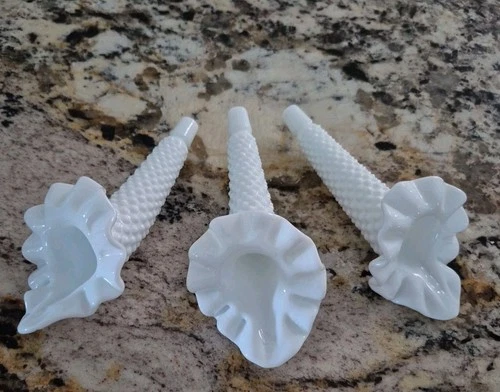 Fenton Hobnail White Milk Glass Epergne Horns ~3~ 6"