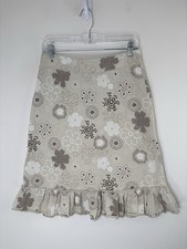 Fresh Produce Midi Skirt Ruffle Womens S Beige Floral Boho Whimsical 29x23