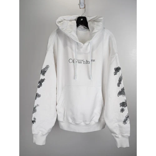 Felpa con cappuccio Off White Diags Bit Book Skate in bianco nero nuova con etichette M