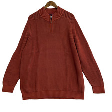 NEW Lands' End Men's XXL Drifter Rust Red Ribbed Half Zip Sweater 100 Cotton