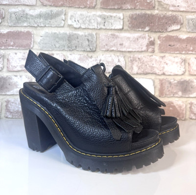 Dr. Martens Size 7 Seraphina Kiltie Black Leather Slingback Platform Shoes Heel