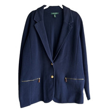 Lauren Ralph Lauren Navy Knit Blazer Jacket 1X Gold Buttons Old Money Academia
