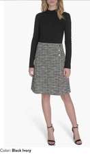 Eliza J, Mock Neck, Long Sleeve, Pencil Dress, Tweed, Black White, Women Size 10