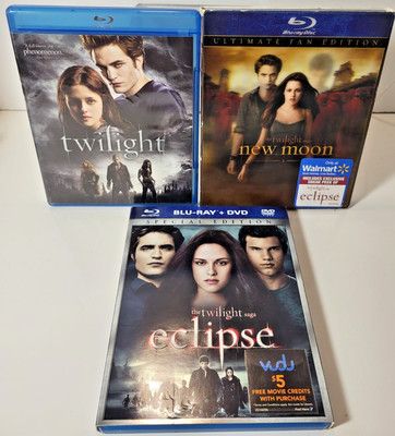 Lot of 3 Blu-Ray DVD Movies from Twilight Series TWILIGHT, NEW MOON and ECLIPSE