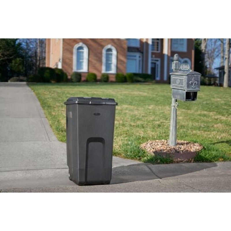 Wheeled 50 Gallon Trash Can Outdoor Heavy Duty Shatterproof Garbage Bin W/ Lid