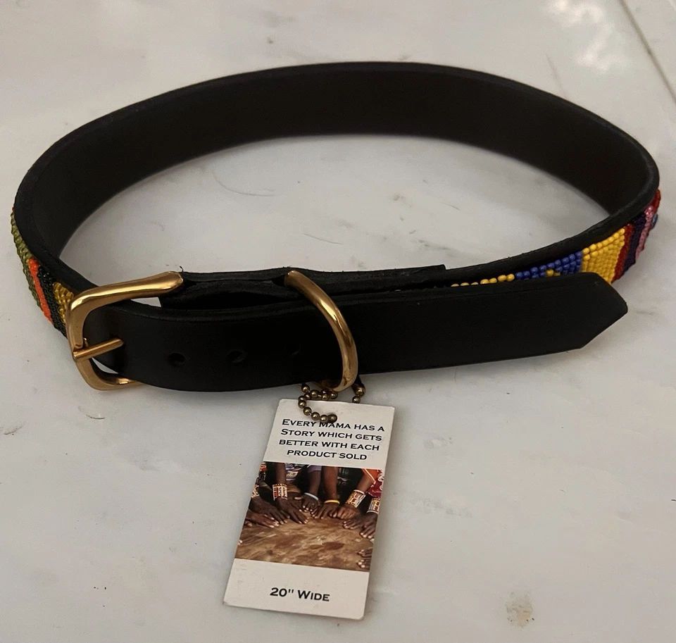 THE KENYAN COLLECTION Beaded Leather Dog Collar - Handmade African Maasai Kenyan - Image 4 of 4