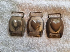 Lot of 3 Antique Civil War Era Embossed Heart Brass Horse Harness Bridle emblems