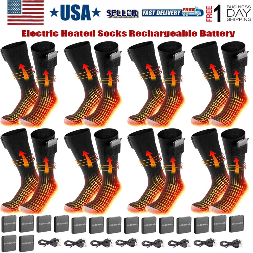Women Men Electric Heated Socks Rechargeable Battery Feet Winter Warm Xmas Gifts