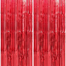 4 Pack 3.3 x 9.9 ft Red Foil Fringe Curtains, Tinsel Backdrop, Party Decor