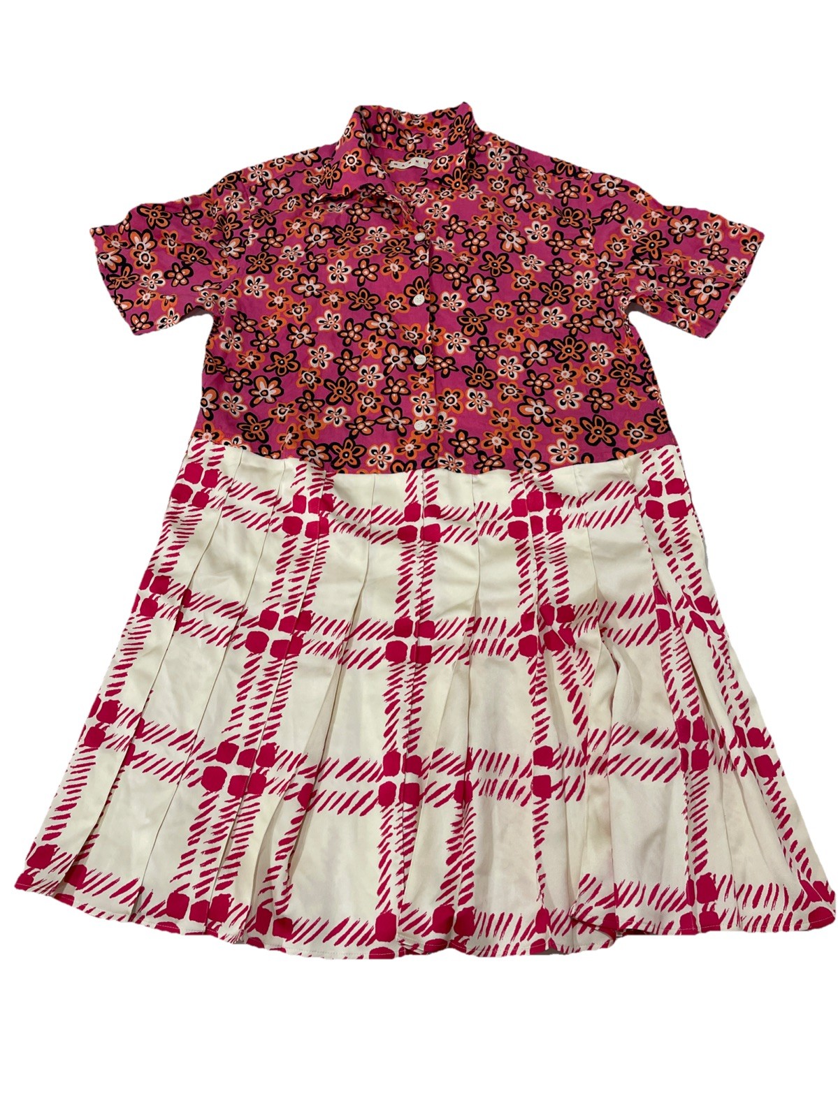 Uniqlo Marni Open Collar Short Sleeved Pleated Dress Pink XS