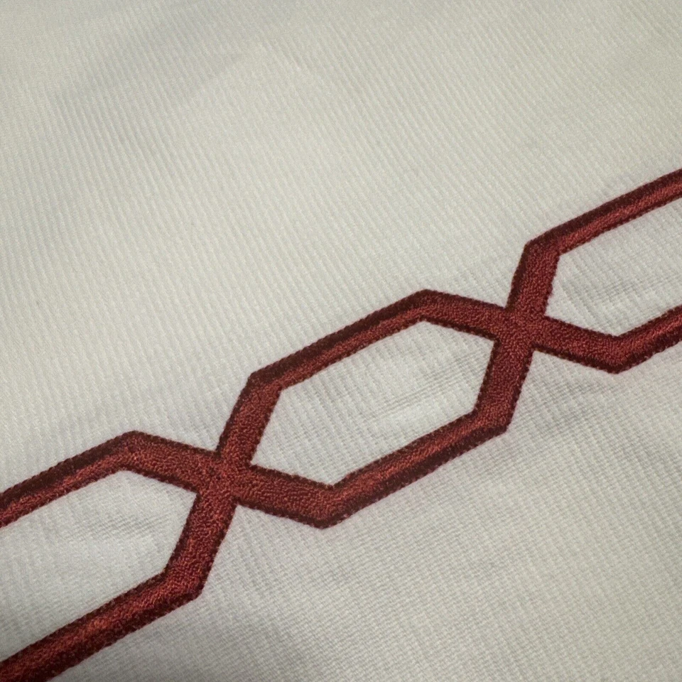 Pottery Barn Heavy Weight Cotton Shower Curtain White Red Embroidery - Image 2 of 4