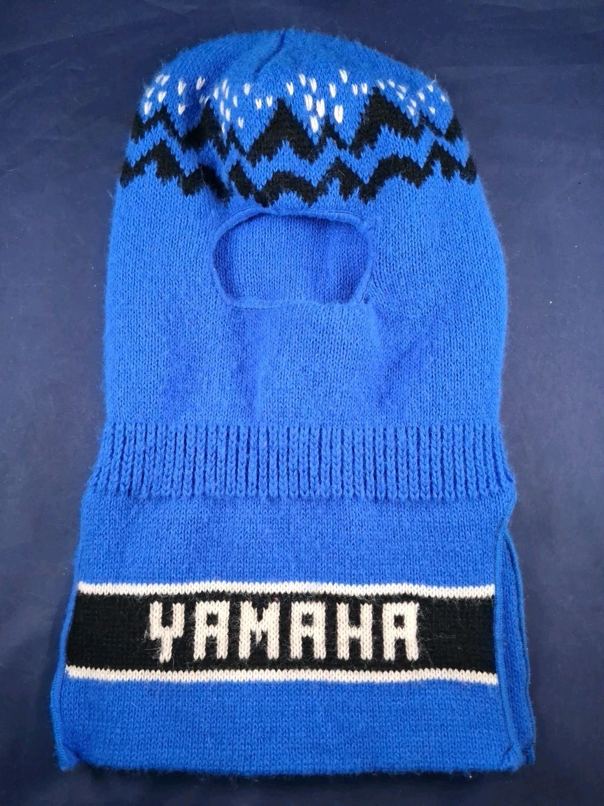 Vtg Yamaha Blue Knit Winter Snowmobile Facemask EUC Wow! Rare *22FB