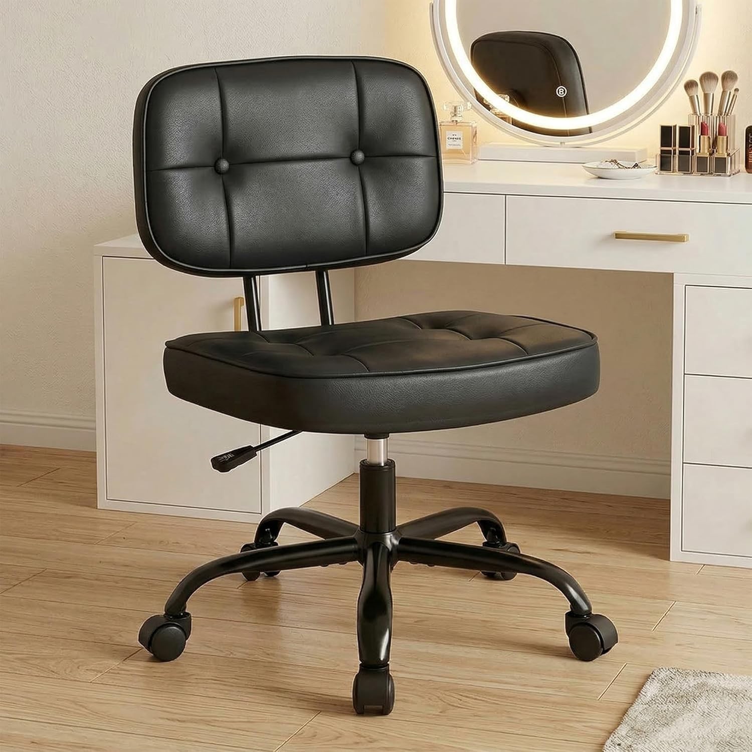 W/ Low Back,pu Leather Armless Rolling Desk Chair