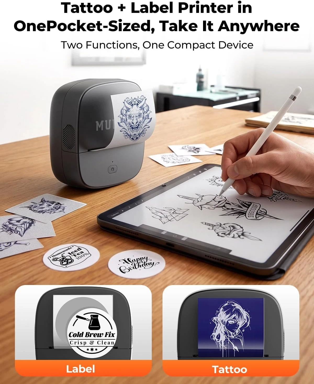 MUNBYN 2-Inch Mini Portable Thermal Tattoo Stencil Printer - product detail image 9