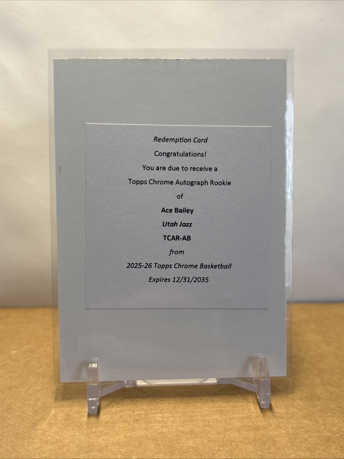 2025-26 Topps Chrome Rookie Auto Ace Bailey TCAR-AB RC Jazz Redemption