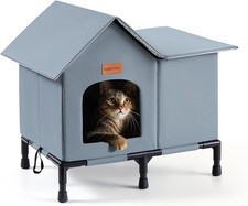 Insulated Outdoor Cat House Weatherproof Winter Feral Cat Shelter Elevated Grey