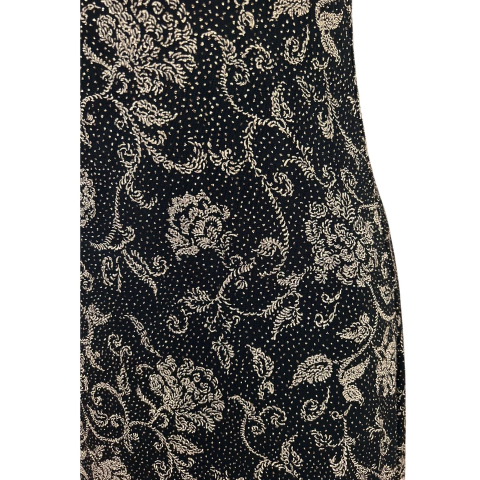 Vestido sin Mangas Floral Metálico La Belle Negro Dorado Vintage Y2K Midi Hecho en Fiesta EE. UU. Foto 4 de 4