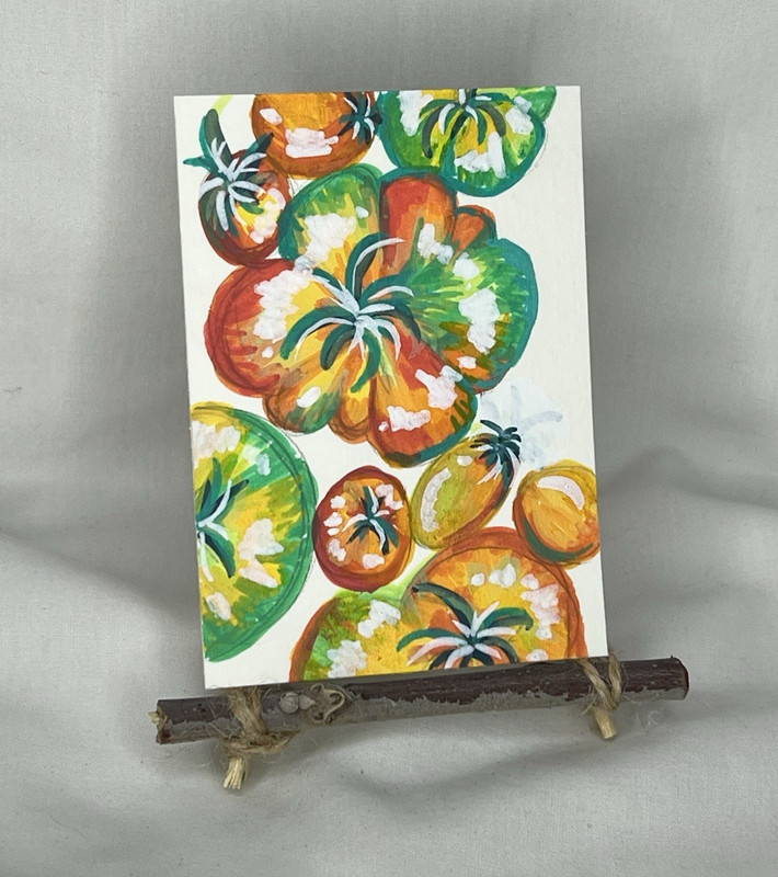 ACEO “Fresh from the Garden 1of 2” Original Tomatoes Acrylic Painting OOAK