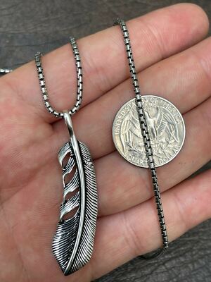 Real Solid 925 Sterling Silver Feather Pendant Necklace Gold 