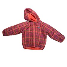 Reversible Patagonia Kids Hooded Jacket Orange  Plaid Size  Lightweight Warm