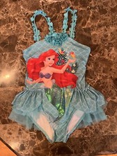 Vintage Walt Disney Princess The Little Mermaid Swimsuit Sz 7/8 Blue Ruffle RARE