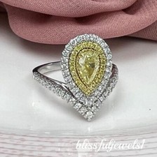 Genuine Citrine 1.35CT Pear Shape Engagement Fancy Halo Ring 14K 2-Tone Gold FN