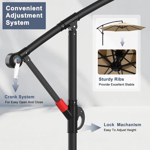 Adjustable 10FT Cantilever Umbrella with UV Protection - Perfect for Patios - Picture 6 of 9