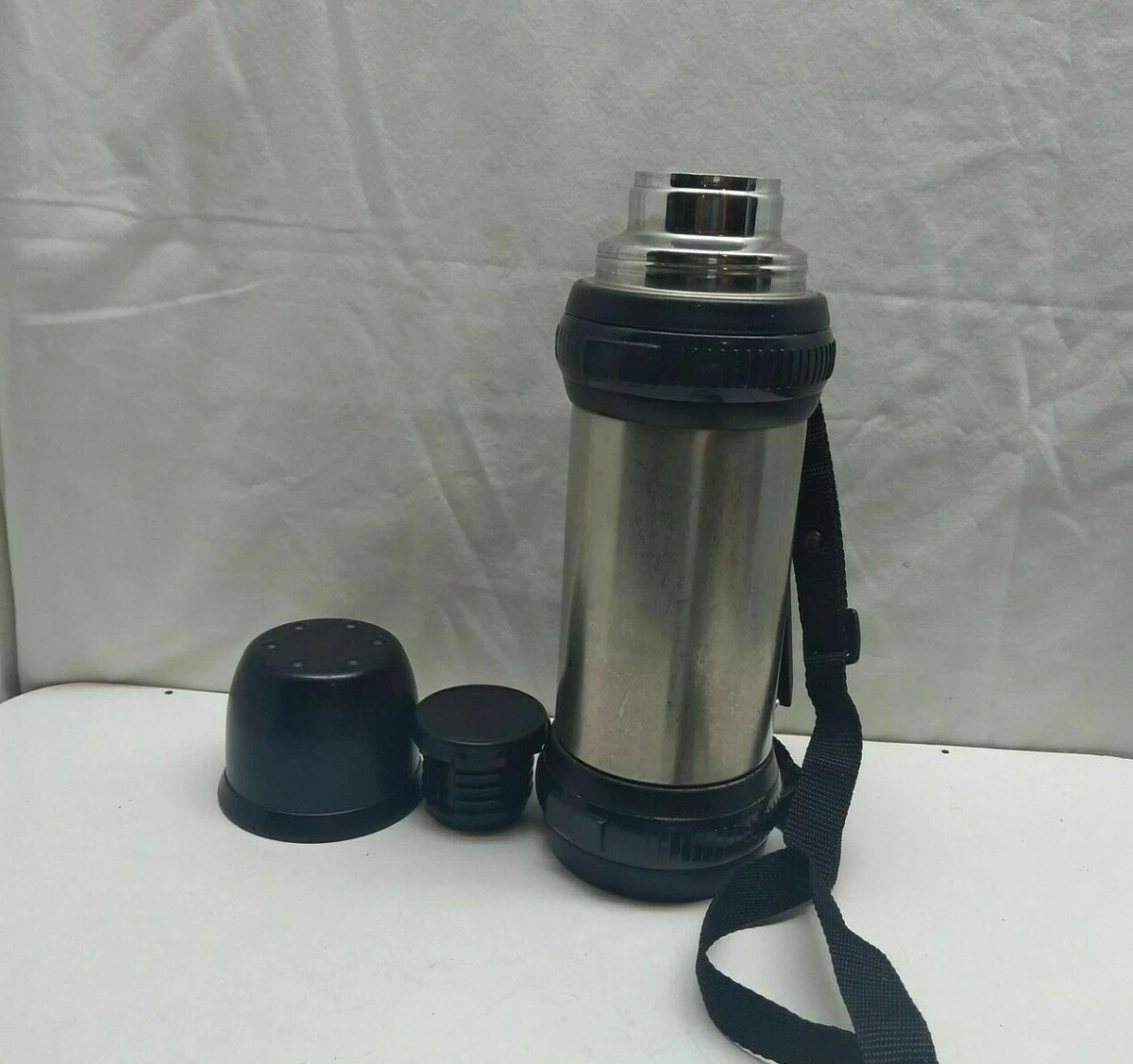 Cellar Hot Cold Beverage Thermos Stainless Vacuum Flask 1 Liter Shoulder  Strap