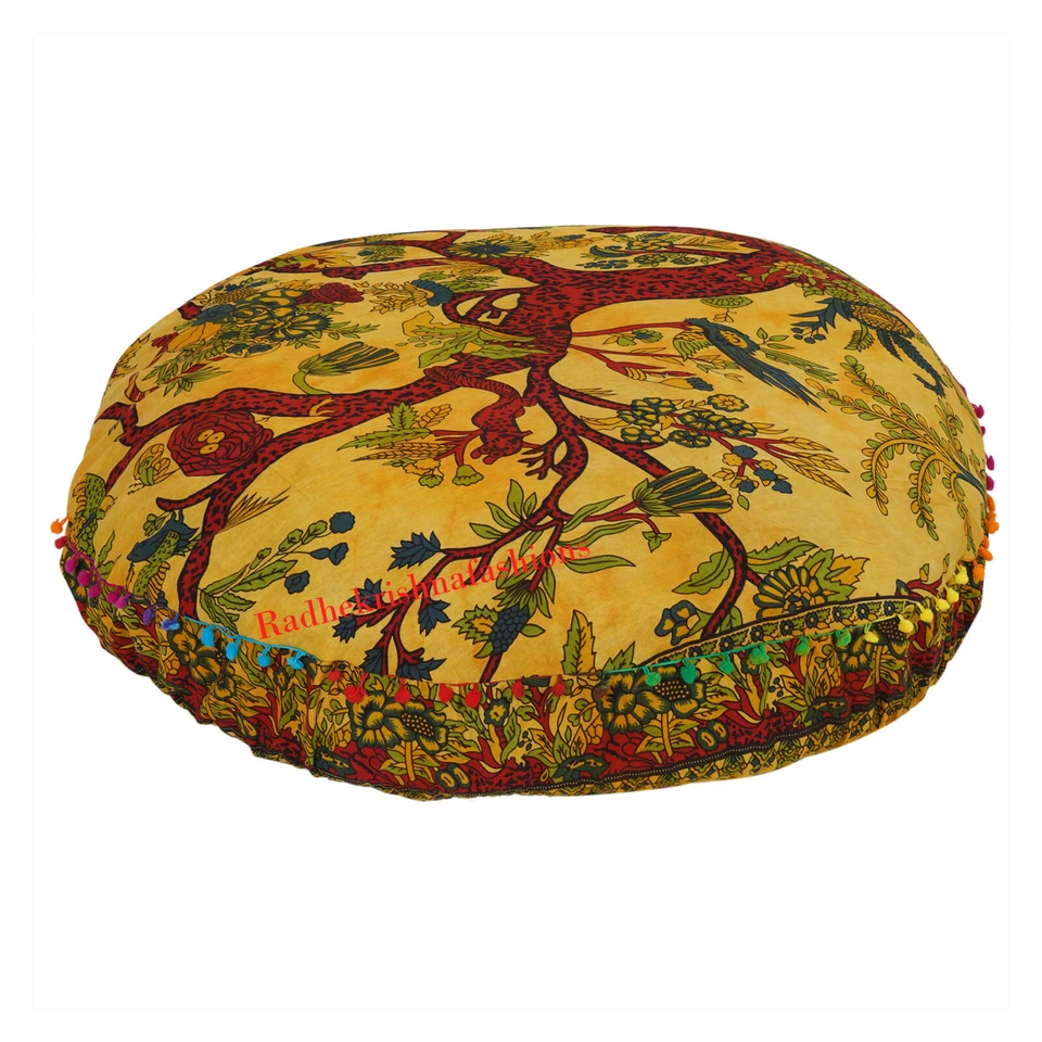 Yellow TL Cotton 35" Large Round Floor Pillow Cushion/Pouf Meditation Covers. - Image 2 of 4