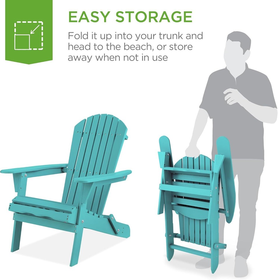 Folding Adirondack Chair Outdoor Wooden Accent Furniture Fire Pit