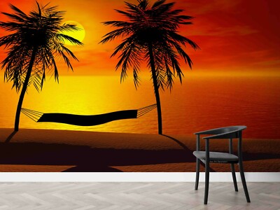 3D Ocean Sunset Palm Tree Wallpaper Wall Mural Removable Self-adhesive ...