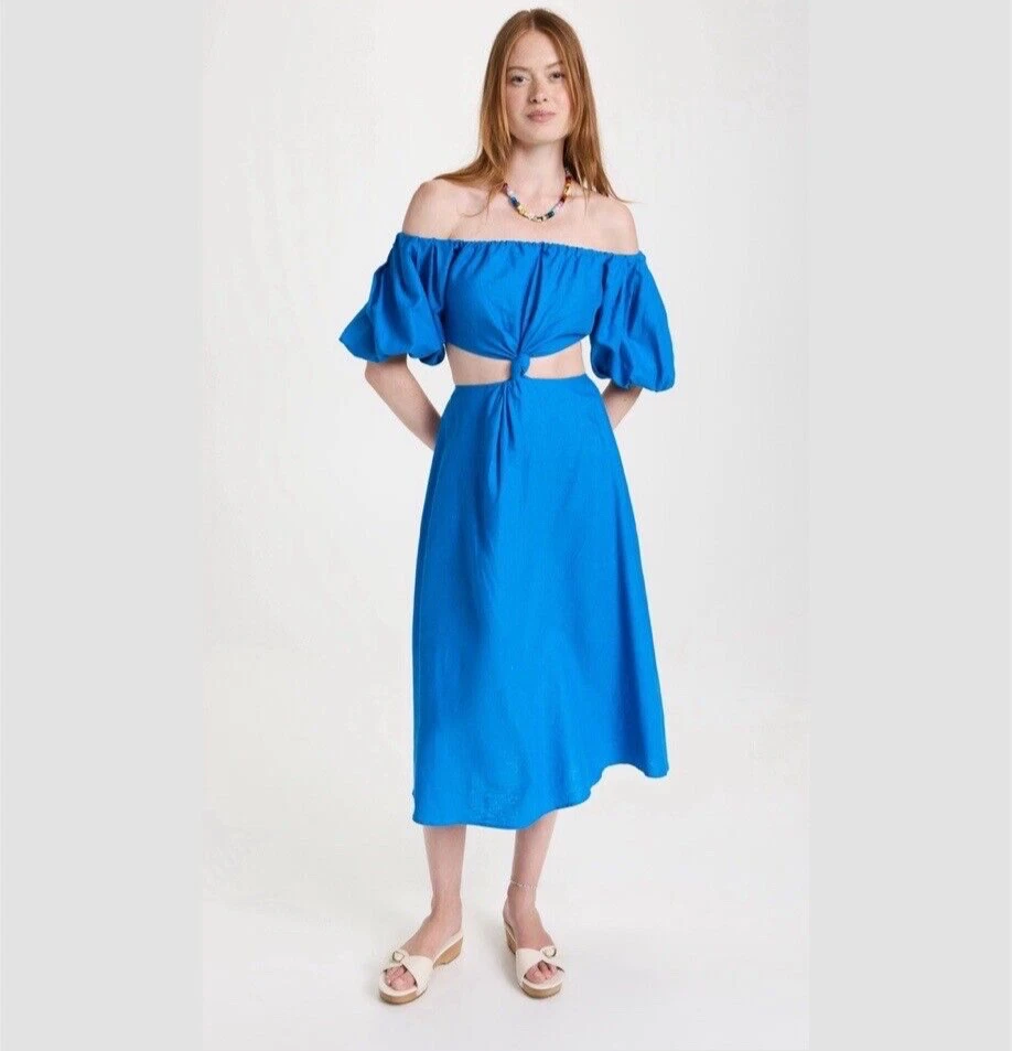 PALM ANGELS Abito nuovo con etichette Farm Rio blu midi nodo senza spalline S OUT ONLINE AL DETTAGLIO $200