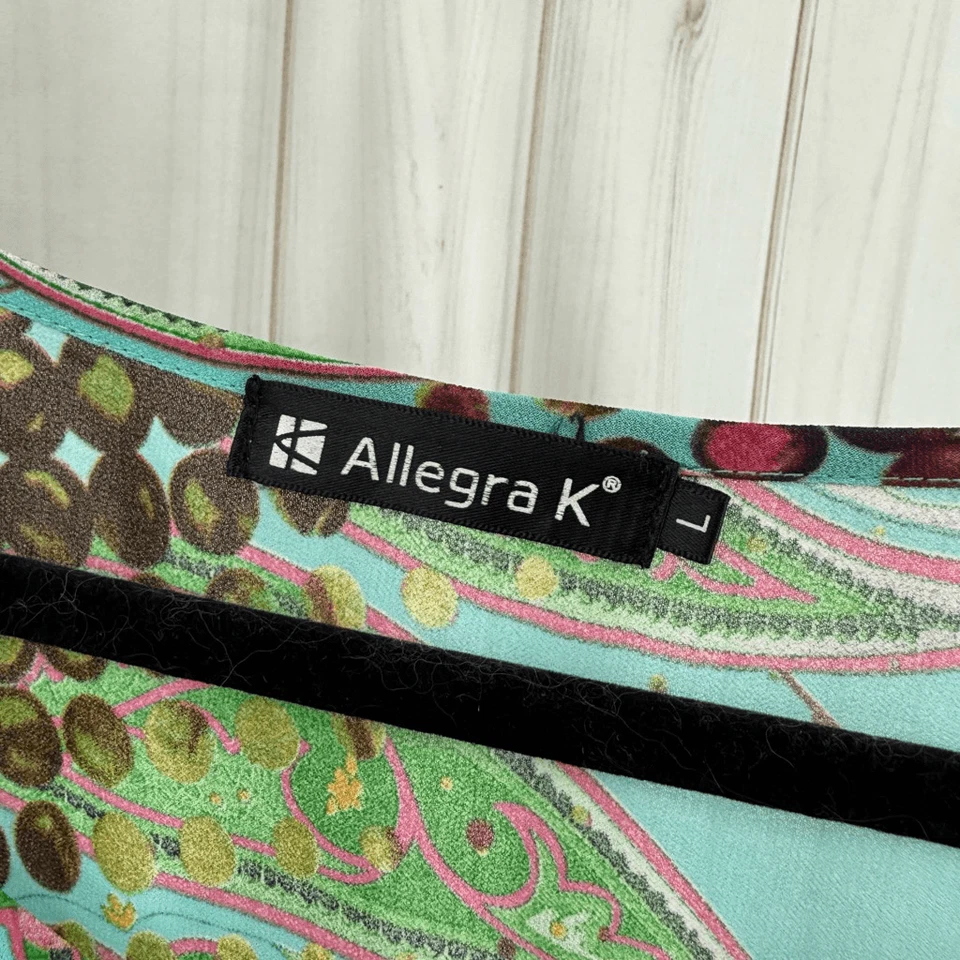 Allegra K Women’s Large Blue Patterned Floral Blouse Top Career Flowy Office - Image 2 of 4