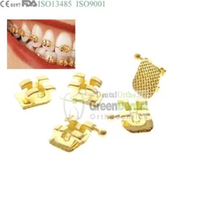1 Set Golden  Plated Bracket Dental Orthodontic Roth Mini 022 Hook 345 Archwire