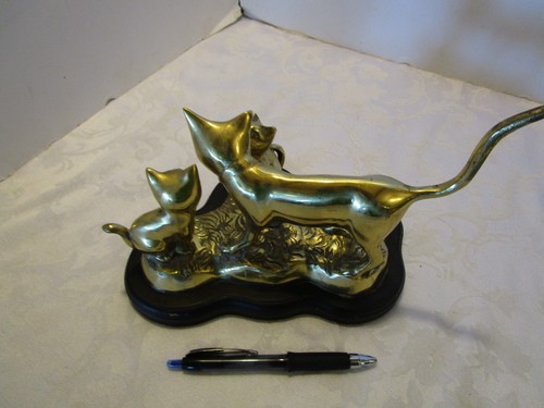 "FIGURA ANIMAL VINTAGE LATÓN 3 GATOS gatitos familia Corea MCM 9,75"" W AÑOS 70" - Imagen 11 de 12